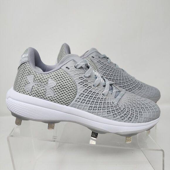 Under Armour Softball Cleats Womens 7 Grey Glyde 2 Logo Spell Out Metal Shoes - Picture 2 of 7